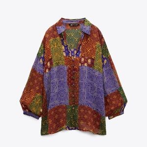 Zara Multicolor Patchwork Button Down Shirt